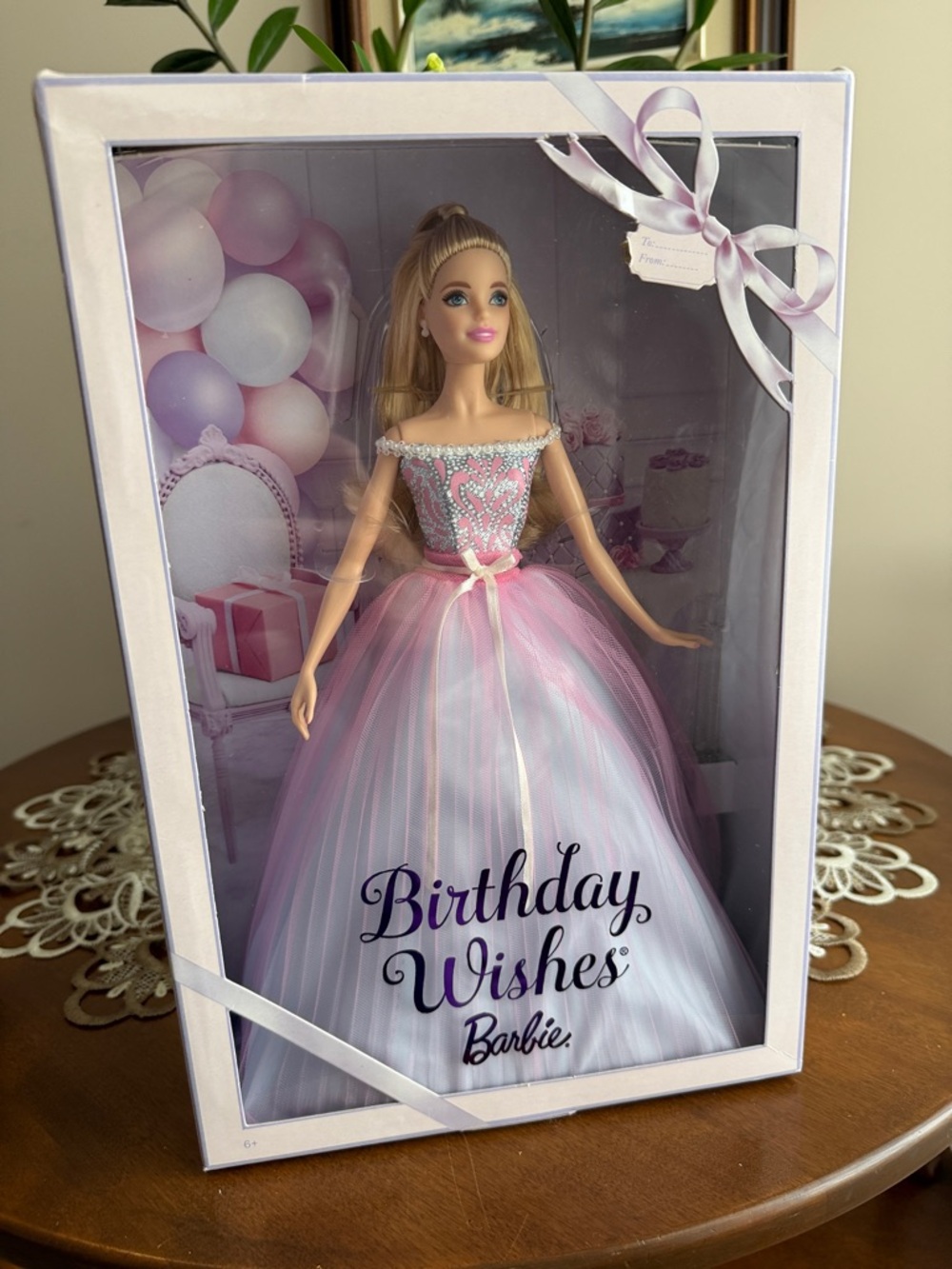 2016 Barbie Birthday wishes Party Doll in Pink and White Gown